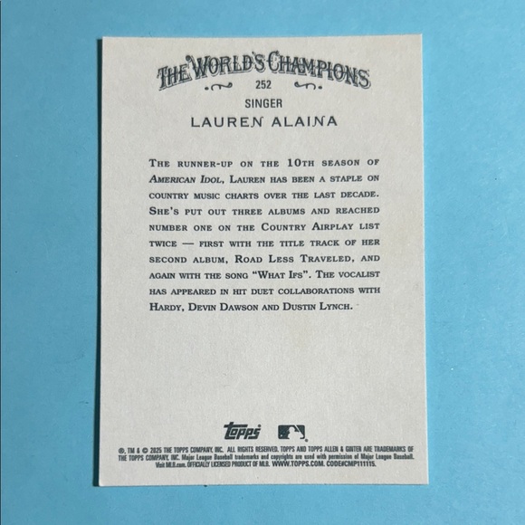 Lauren Alaina ,Country Music Singer, 2025 Topps Allen & Ginter Trading Card #252 - Picture 2 of 2